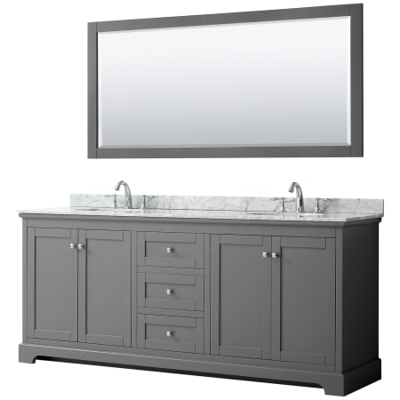 A large image of the Wyndham Collection WCV232380DCMUNOM70 Dark Gray / White Carrara Marble Top / Polished Chrome Hardware