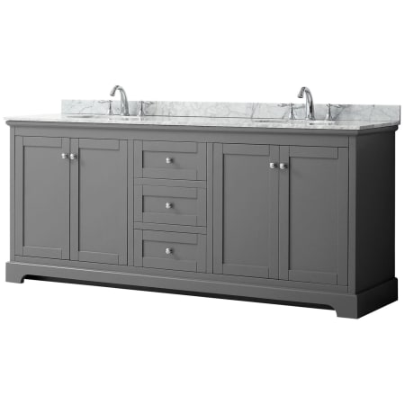 A large image of the Wyndham Collection WCV232380DCMUNOMXX Dark Gray / White Carrara Marble Top / Polished Chrome Hardware
