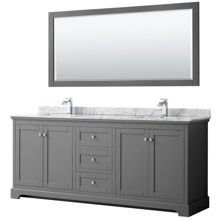 A large image of the Wyndham Collection WCV232380DCMUNSM70 Dark Gray / White Carrara Marble Top / Polished Chrome Hardware