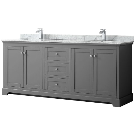 A large image of the Wyndham Collection WCV232380DCMUNSMXX Dark Gray / White Carrara Marble Top / Polished Chrome Hardware