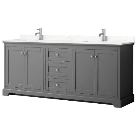 A large image of the Wyndham Collection WCV232380D-QTZ-UNSMXX Dark Gray / Giotto Quartz Top / Polished Chrome Hardware