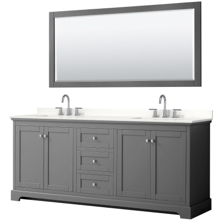 A large image of the Wyndham Collection WCV232380D-QTZ-US3M70 Dark Gray / White Quartz Top / Polished Chrome Hardware