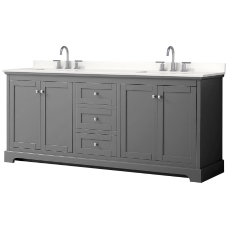 A large image of the Wyndham Collection WCV232380D-QTZ-US3MXX Dark Gray / White Quartz Top / Polished Chrome Hardware