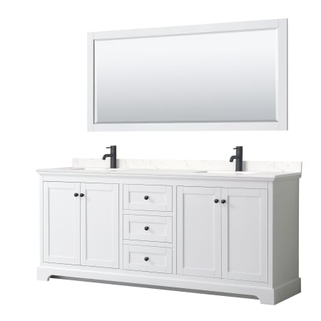 A large image of the Wyndham Collection WCV232380D-VCA-M70 White / Carrara Cultured Marble Top / Matte Black Hardware