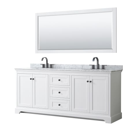 A large image of the Wyndham Collection WCV232380DCMUNOM70 White / White Carrara Marble Top / Matte Black Hardware