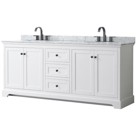 A large image of the Wyndham Collection WCV232380DCMUNOMXX White / White Carrara Marble Top / Matte Black Hardware