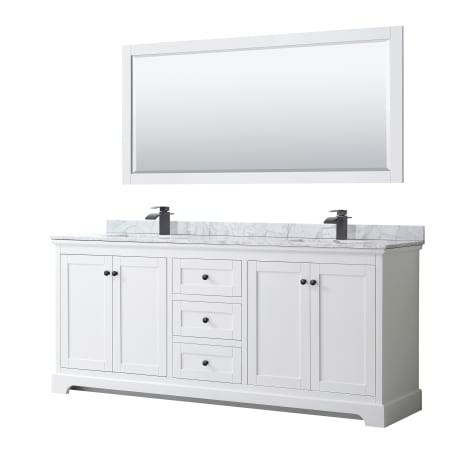 A large image of the Wyndham Collection WCV232380DCMUNSM70 White / White Carrara Marble Top / Matte Black Hardware