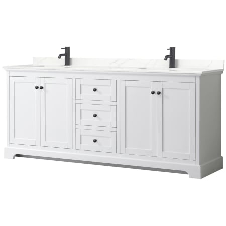 A large image of the Wyndham Collection WCV232380D-QTZ-UNSMXX White / Giotto Quartz Top / Matte Black Hardware