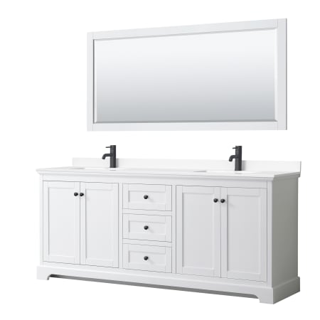 A large image of the Wyndham Collection WCV232380D-VCA-M70 White / White Cultured Marble Top / Matte Black Hardware