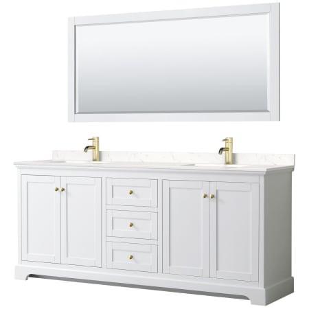 A large image of the Wyndham Collection WCV232380D-VCA-M70 White / Carrara Cultured Marble Top / Brushed Gold Hardware