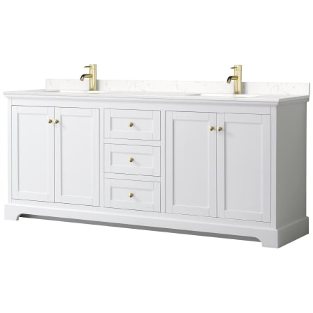 A large image of the Wyndham Collection WCV232380D-VCA-MXX White / Carrara Cultured Marble Top / Brushed Gold Hardware