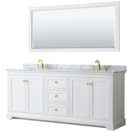 A large image of the Wyndham Collection WCV232380DCMUNOM70 White / White Carrara Marble Top / Brushed Gold Hardware