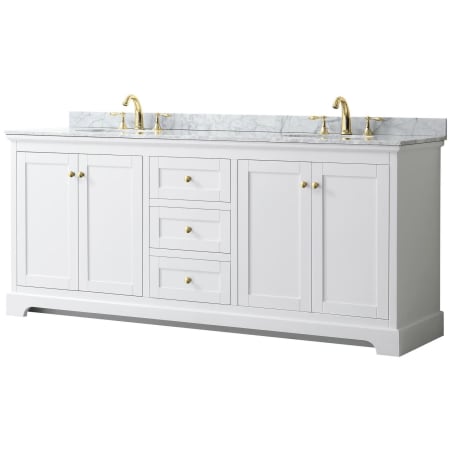 A large image of the Wyndham Collection WCV232380DCMUNOMXX White / White Carrara Marble Top / Brushed Gold Hardware