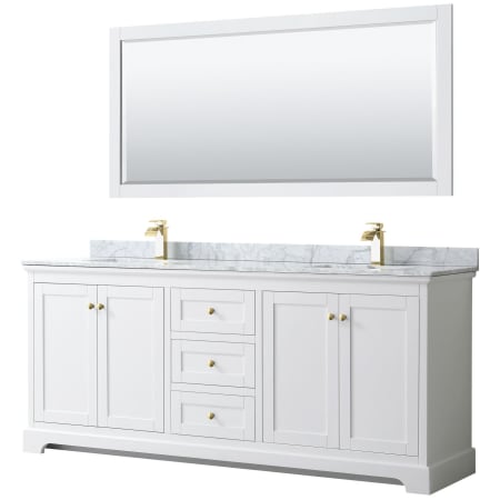 A large image of the Wyndham Collection WCV232380DCMUNSM70 White / White Carrara Marble Top / Brushed Gold Hardware