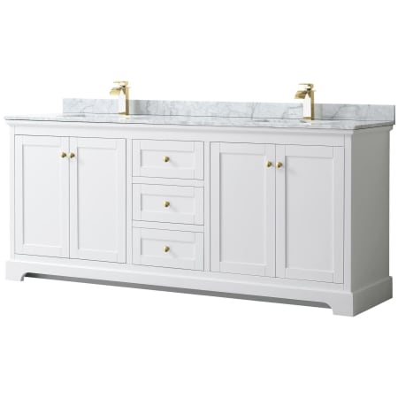 A large image of the Wyndham Collection WCV232380DCMUNSMXX White / White Carrara Marble Top / Brushed Gold Hardware