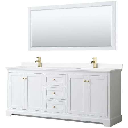 A large image of the Wyndham Collection WCV232380D-VCA-M70 White / White Cultured Marble Top / Brushed Gold Hardware