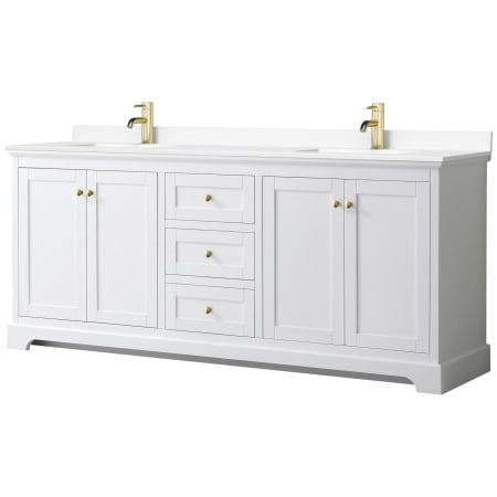 A large image of the Wyndham Collection WCV232380D-VCA-MXX White / White Cultured Marble Top / Brushed Gold Hardware