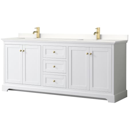 A large image of the Wyndham Collection WCV232380D-QTZ-UNSMXX White / White Quartz Top / Brushed Gold Hardware