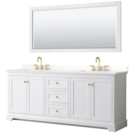 A large image of the Wyndham Collection WCV232380D-QTZ-US3M70 White / White Quartz Top / Brushed Gold Hardware