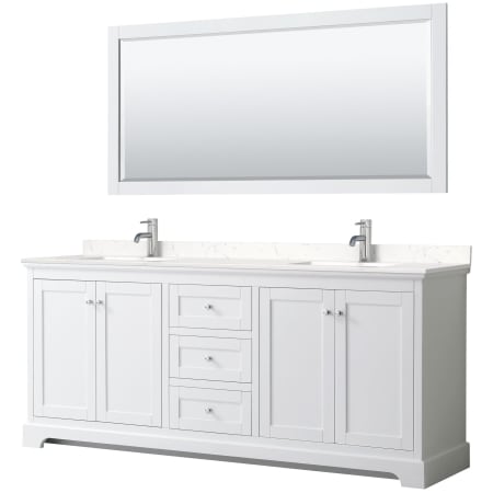 A large image of the Wyndham Collection WCV232380D-VCA-M70 White / Carrara Cultured Marble Top / Polished Chrome Hardware