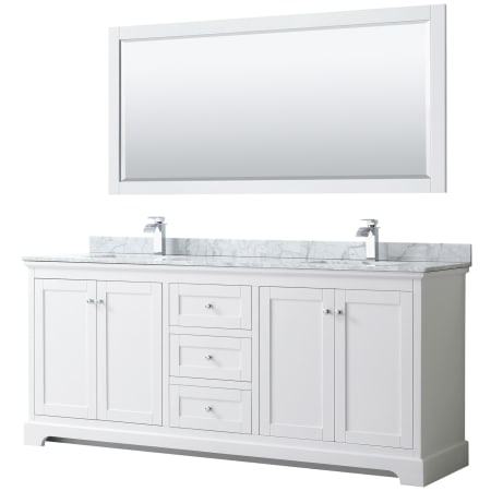 A large image of the Wyndham Collection WCV232380DCMUNSM70 White / White Carrara Marble Top / Polished Chrome Hardware