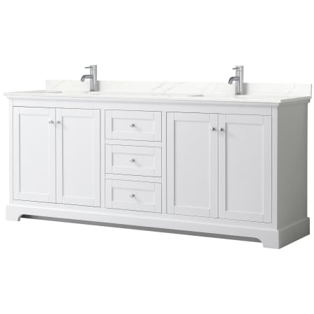 A large image of the Wyndham Collection WCV232380D-QTZ-UNSMXX White / Giotto Quartz Top / Polished Chrome Hardware