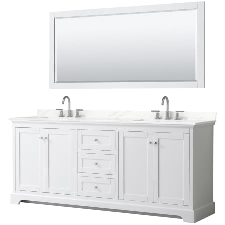 A large image of the Wyndham Collection WCV232380D-QTZ-US3M70 White / Giotto Quartz Top / Polished Chrome Hardware