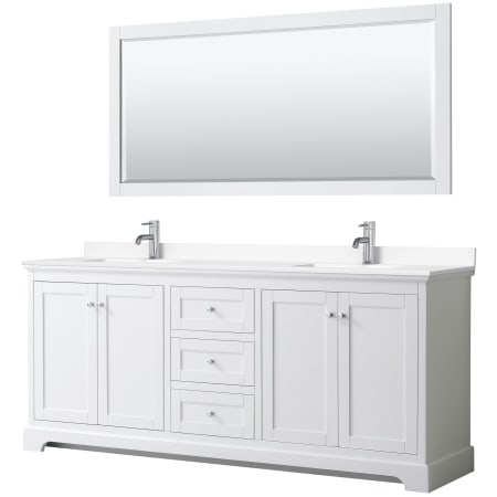 A large image of the Wyndham Collection WCV232380D-VCA-M70 White / White Cultured Marble Top / Polished Chrome Hardware