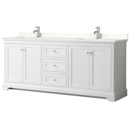 A large image of the Wyndham Collection WCV232380D-QTZ-UNSMXX White / White Quartz Top / Polished Chrome Hardware