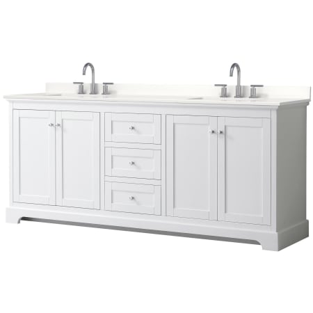 A large image of the Wyndham Collection WCV232380D-QTZ-US3MXX White / White Quartz Top / Polished Chrome Hardware