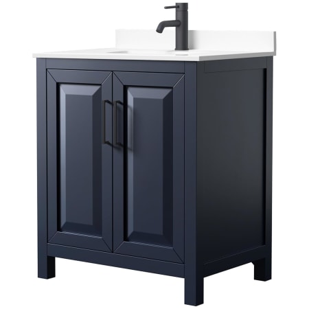 A large image of the Wyndham Collection WCV252530S-VCA-MXX Dark Blue / White Cultured Marble Top / Matte Black Hardware