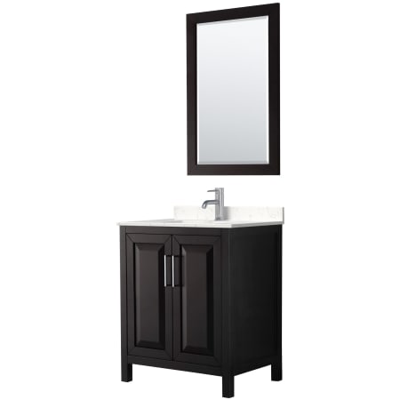 A large image of the Wyndham Collection WCV252530S-VCA-M24 Dark Espresso / Carrara Cultured Marble Top / Polished Chrome Hardware