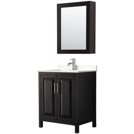 A large image of the Wyndham Collection WCV252530S-VCA-MED Dark Espresso / Carrara Cultured Marble Top / Polished Chrome Hardware