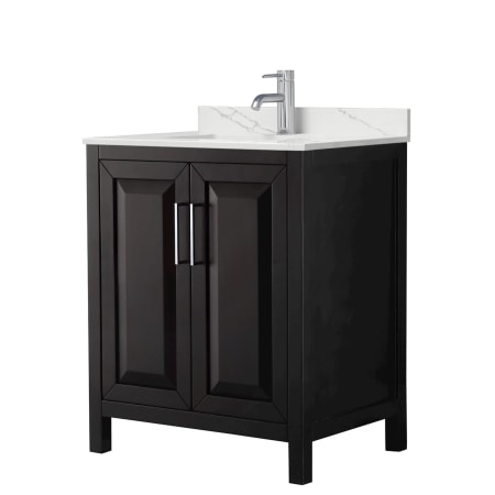 A large image of the Wyndham Collection WCV252530S-QTZ-UNSMXX Dark Espresso / Giotto Quartz Top / Polished Chrome Hardware