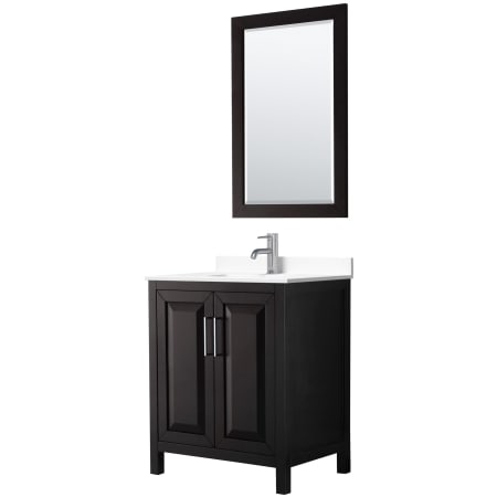 A large image of the Wyndham Collection WCV252530S-VCA-M24 Dark Espresso / White Cultured Marble Top / Polished Chrome Hardware