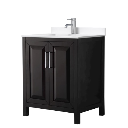 A large image of the Wyndham Collection WCV252530S-QTZ-UNSMXX Dark Espresso / White Quartz Top / Polished Chrome Hardware