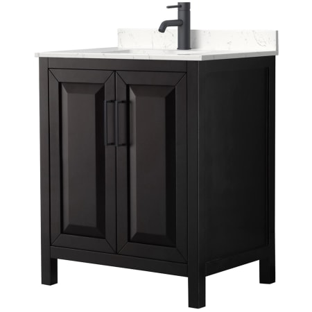 A large image of the Wyndham Collection WCV252530S-VCA-MXX Dark Espresso / Carrara Cultured Marble Top / Matte Black Hardware