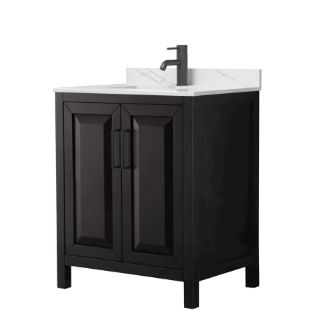 A large image of the Wyndham Collection WCV252530S-QTZ-UNSMXX Dark Espresso / Giotto Quartz Top / Matte Black Hardware