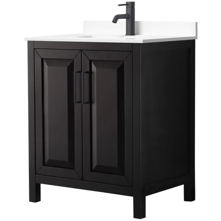 A large image of the Wyndham Collection WCV252530S-VCA-MXX Dark Espresso / White Cultured Marble Top / Matte Black Hardware