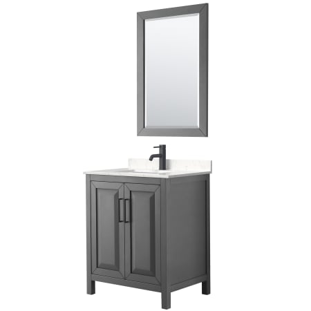 A large image of the Wyndham Collection WCV252530S-VCA-M24 Dark Gray / Carrara Cultured Marble Top / Matte Black Hardware