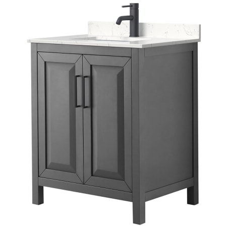 A large image of the Wyndham Collection WCV252530S-VCA-MXX Dark Gray / Carrara Cultured Marble Top / Matte Black Hardware