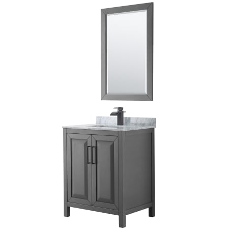 A large image of the Wyndham Collection WCV252530SUNSM24 Dark Gray / White Carrara Marble Top / Matte Black Hardware
