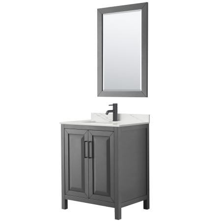 A large image of the Wyndham Collection WCV252530S-QTZ-UNSM24 Dark Gray / Giotto Quartz Top / Matte Black Hardware