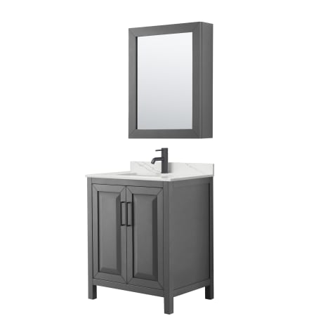 A large image of the Wyndham Collection WCV252530S-QTZ-UNSMED Dark Gray / Giotto Quartz Top / Matte Black Hardware