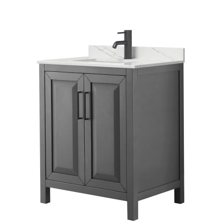 A large image of the Wyndham Collection WCV252530S-QTZ-UNSMXX Dark Gray / Giotto Quartz Top / Matte Black Hardware