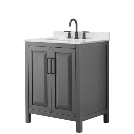 A large image of the Wyndham Collection WCV252530S-QTZ-US3MXX Dark Gray / Giotto Quartz Top / Matte Black Hardware