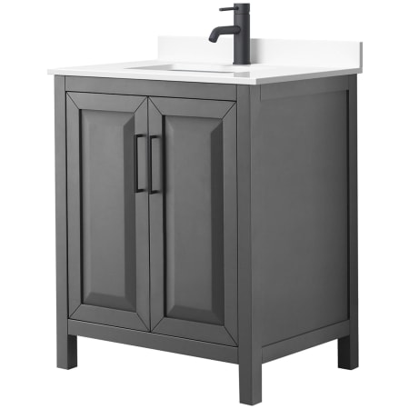A large image of the Wyndham Collection WCV252530S-VCA-MXX Dark Gray / White Cultured Marble Top / Matte Black Hardware