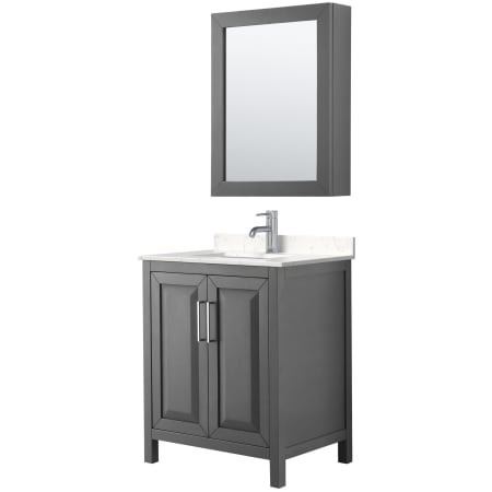 A large image of the Wyndham Collection WCV252530S-VCA-MED Dark Gray / Carrara Cultured Marble Top / Polished Chrome Hardware