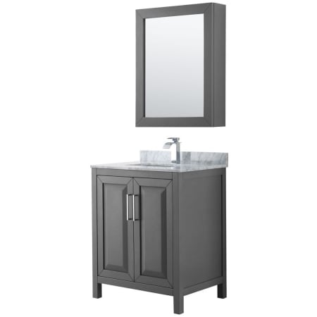A large image of the Wyndham Collection WCV252530SUNSMED Dark Gray / White Carrara Marble Top / Polished Chrome Hardware