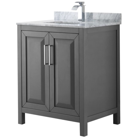 A large image of the Wyndham Collection WCV252530SUNSMXX Dark Gray / White Carrara Marble Top / Polished Chrome Hardware